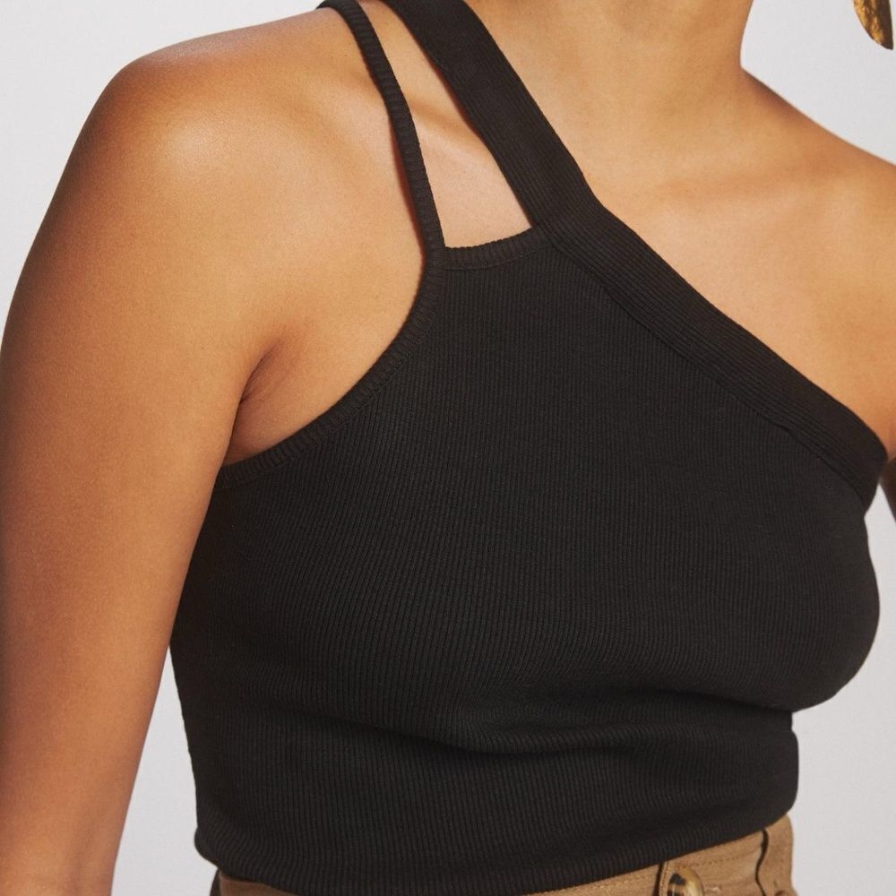 Anthropologie Maeve Black One Shoulder Tank Top Sz XL